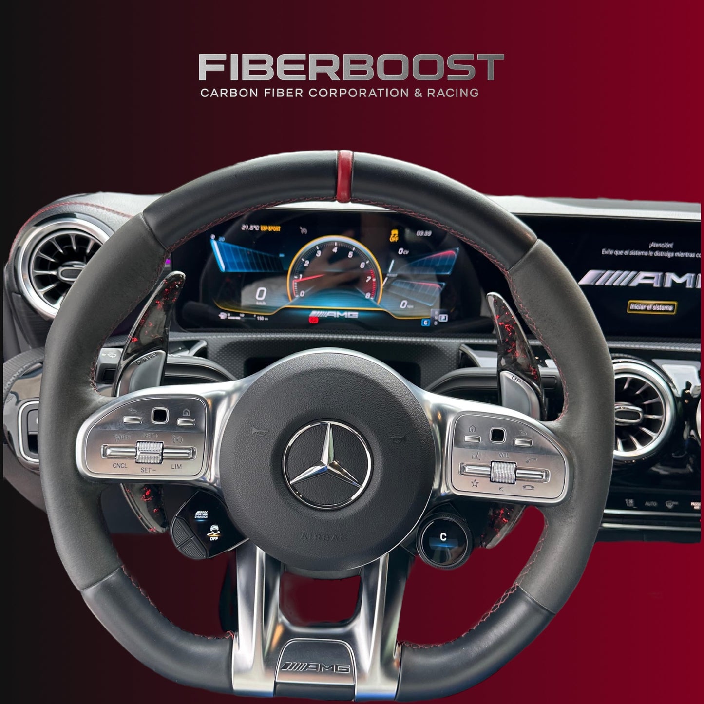 Paletas de cambio Mercedes AMG en fibra forjada + Twill con detalles de color
